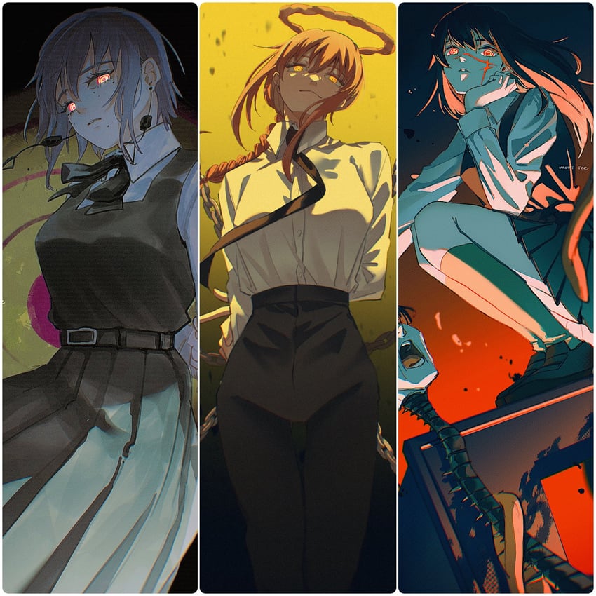 makima, yoru, and fami (chainsaw man) drawn by ice_morinaka