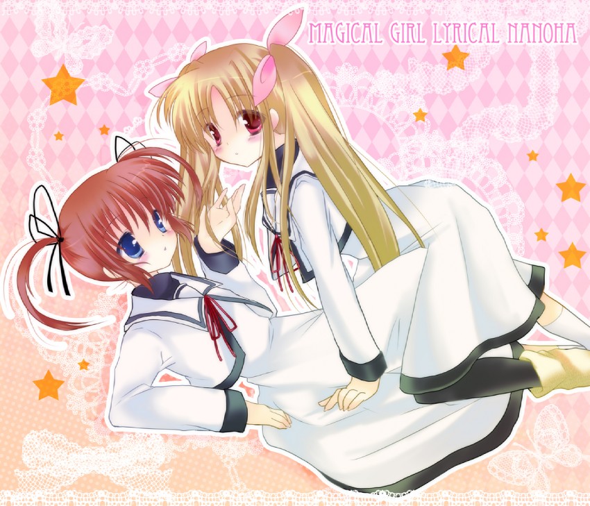 fate testarossa and takamachi nanoha (lyrical nanoha and 1 more) drawn by morita_gurutamin