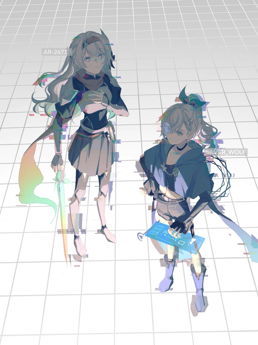 firefly and silver wolf (honkai and 1 more) drawn by qinglan1044