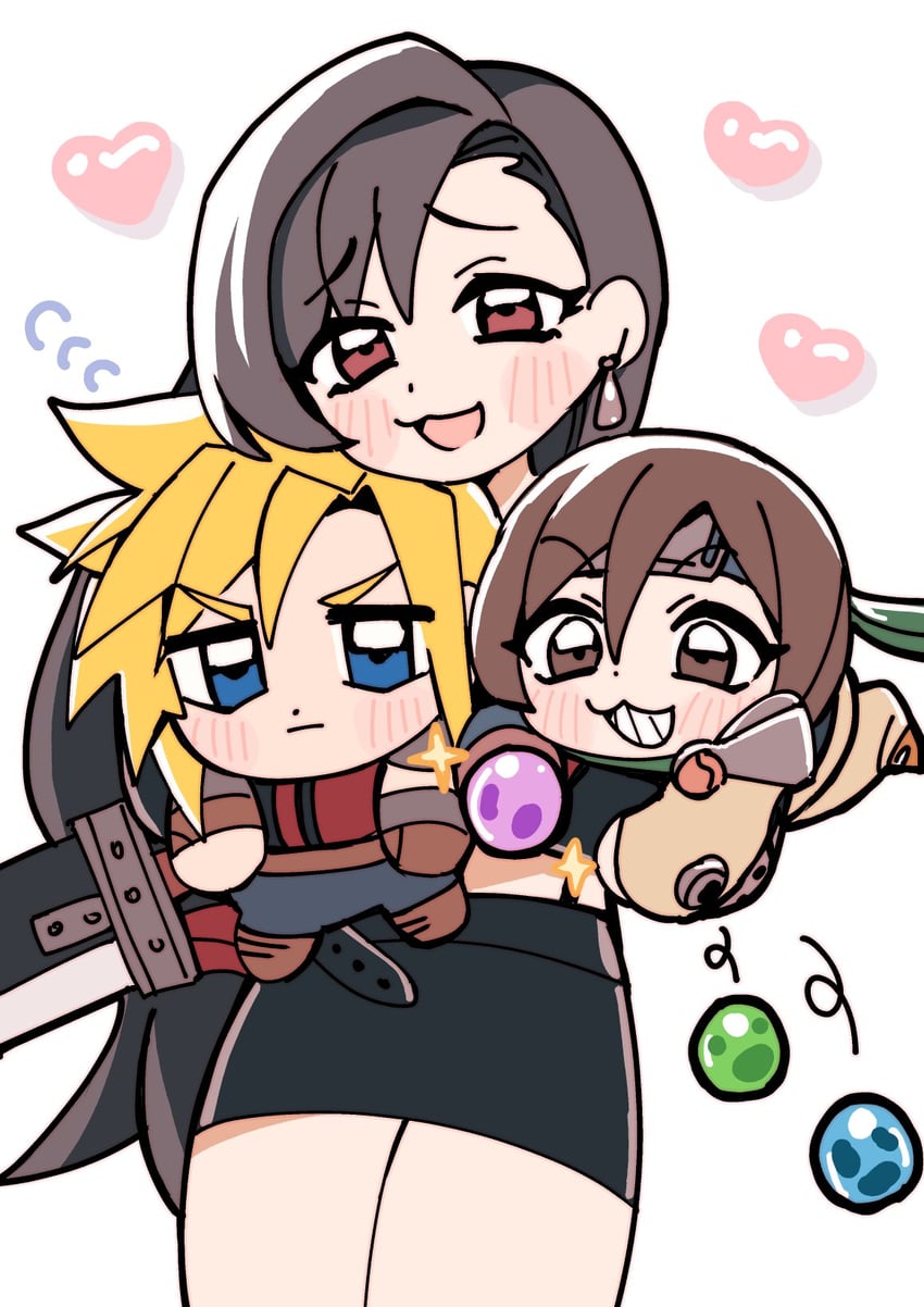 tifa lockhart, cloud strife, and yuffie kisaragi (final fantasy and 1 more) drawn by keiseki1