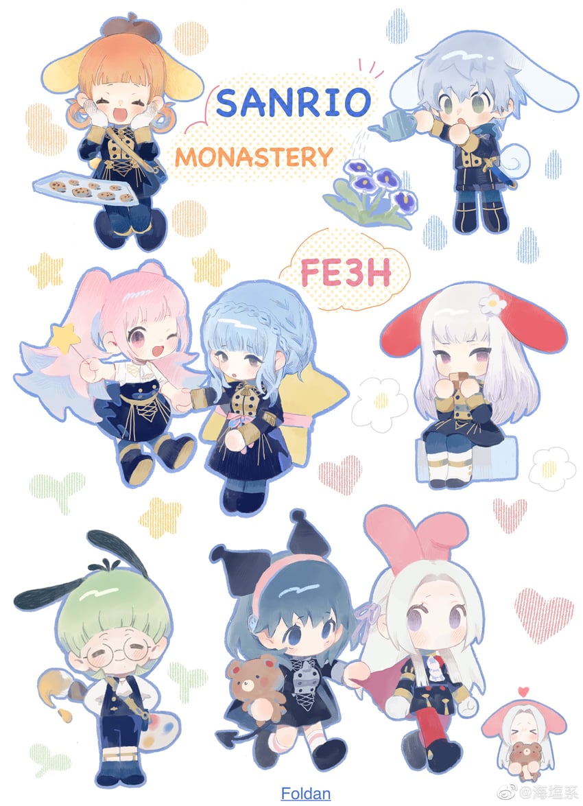 female byleth, edelgard von hresvelg, hilda valentine goneril, lysithea von ordelia, marianne von edmund, and 3 more (fire emblem and 2 more) drawn by rerain