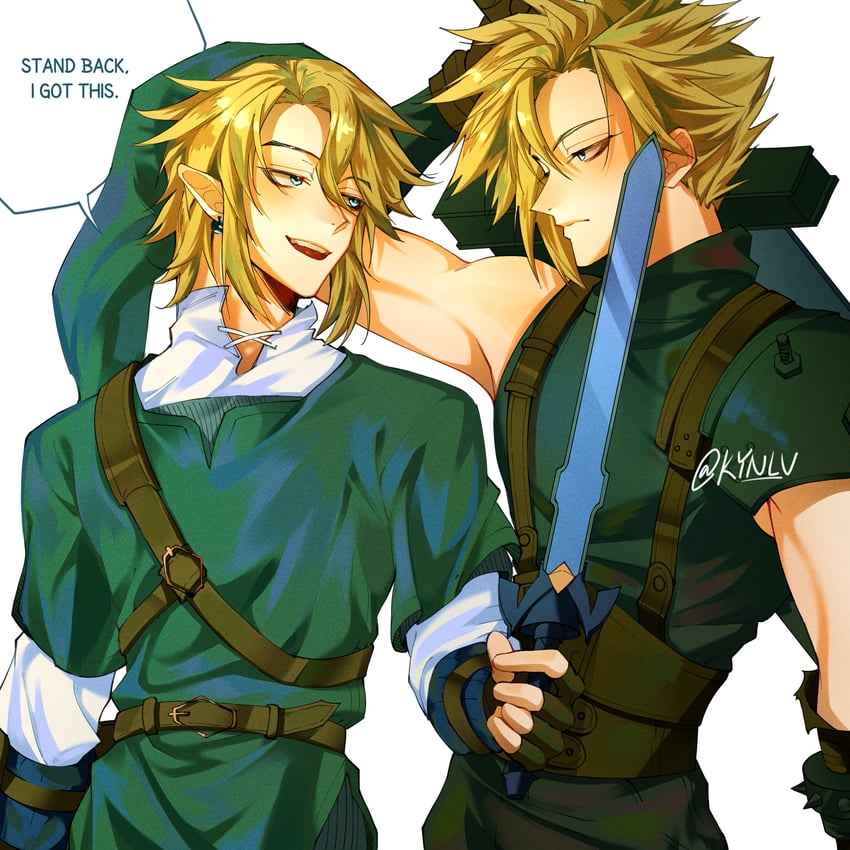 link and cloud strife (final fantasy and 3 more) drawn by kynlv