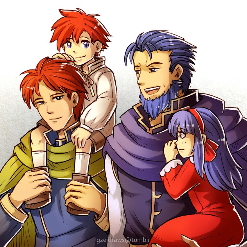 roy, lilina, eliwood, and hector (fire emblem and 1 more) drawn by gzei