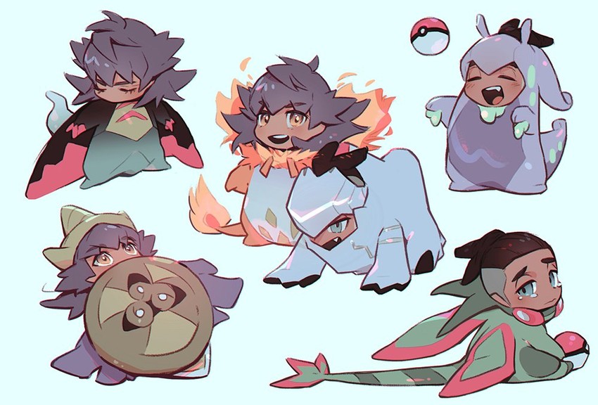 leon, raihan, charizard, flygon, aegislash, and 3 more (pokemon and 1 more) drawn by mikripkm