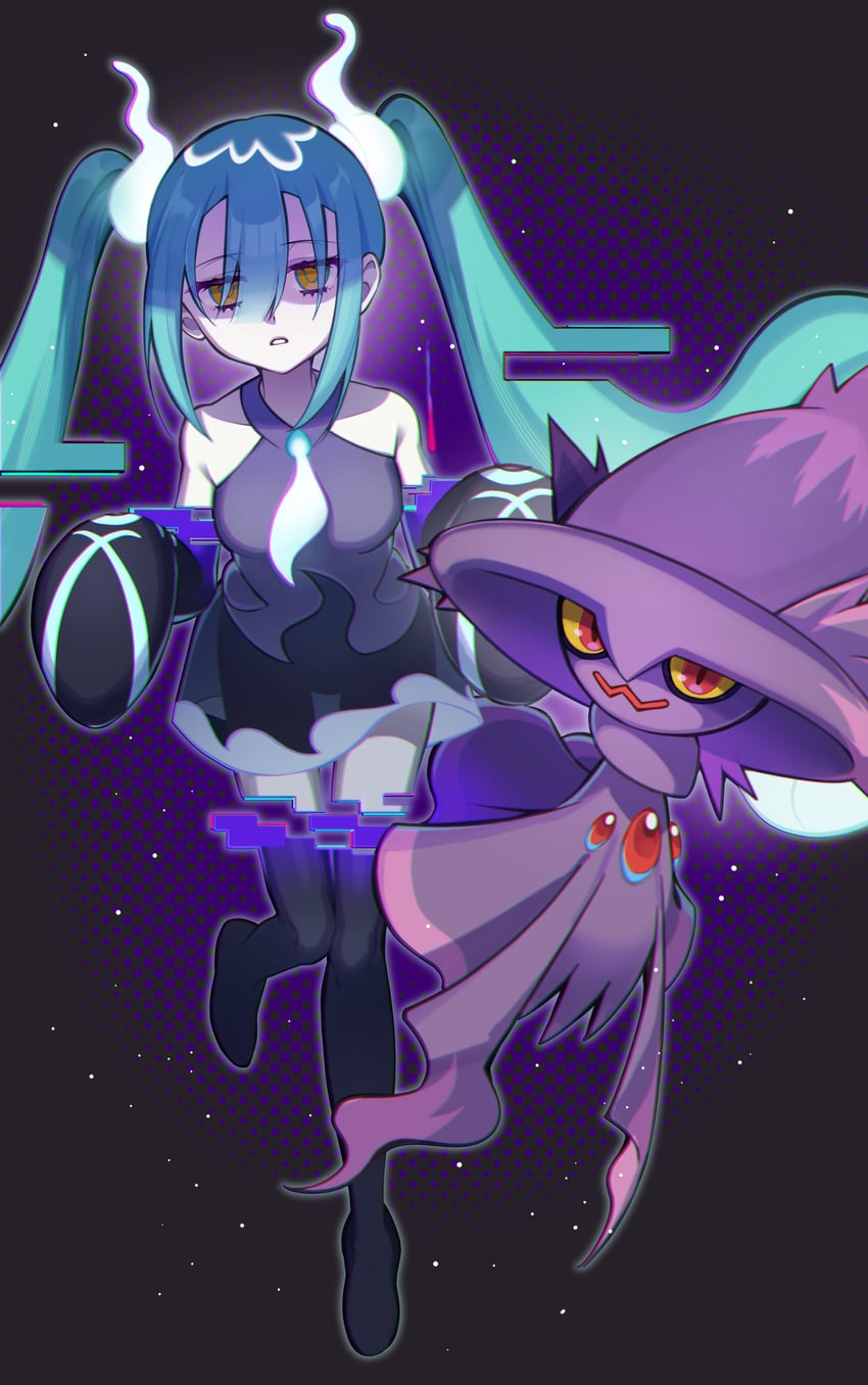 hatsune miku, mismagius, and ghost miku (pokemon and 2 more) drawn by yukipom0517