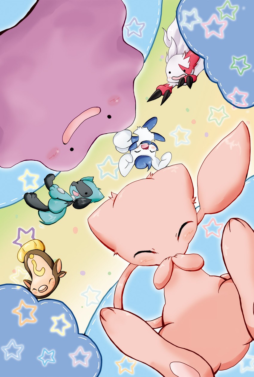 mew, ditto, riolu, meowstic, zangoose, and 3 more (pokemon) drawn by suzuhara_hakuto