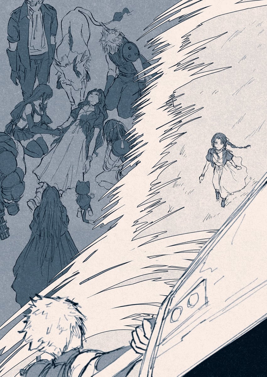 tifa lockhart, cloud strife, aerith gainsborough, yuffie kisaragi, vincent valentine, and 4 more (final fantasy and 3 more) drawn by pulupulupoodle