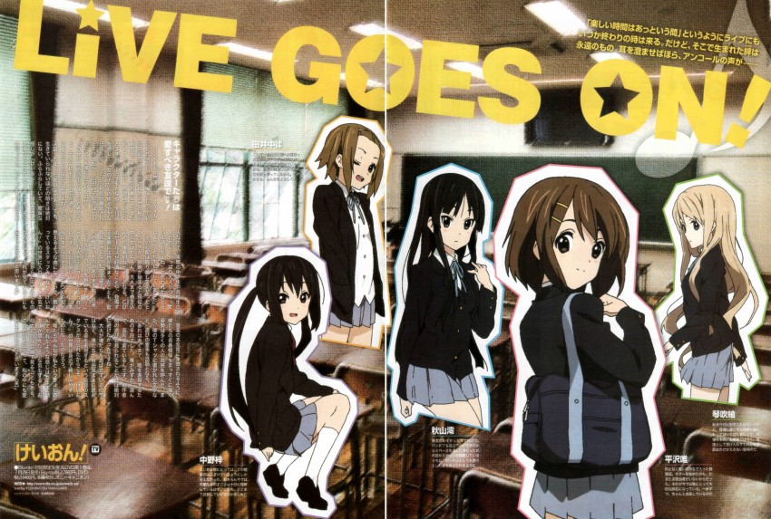 akiyama mio, nakano azusa, hirasawa yui, tainaka ritsu, and kotobuki tsumugi (k-on! and 1 more) drawn by horiguchi_yukiko