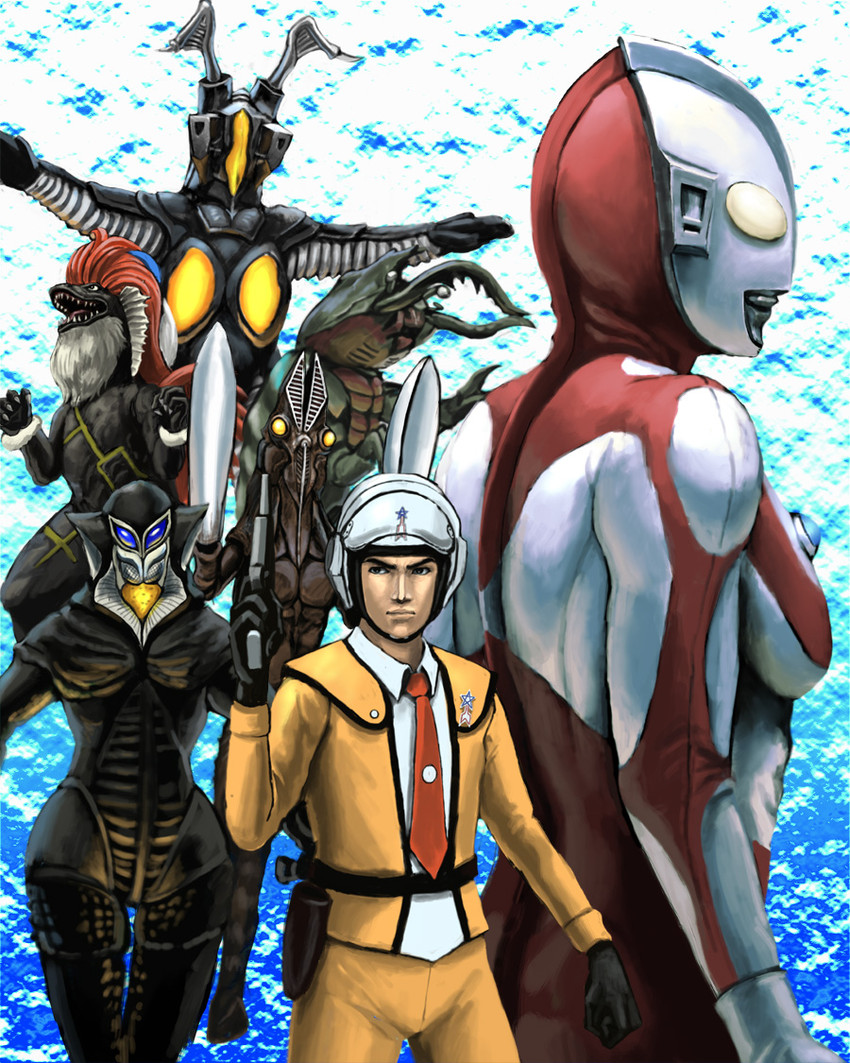 ultraman, zetton, mephilas seijin, baltan seijin, hayata shin, and 2 more (ultra series and 1 more) drawn by nyoruniru