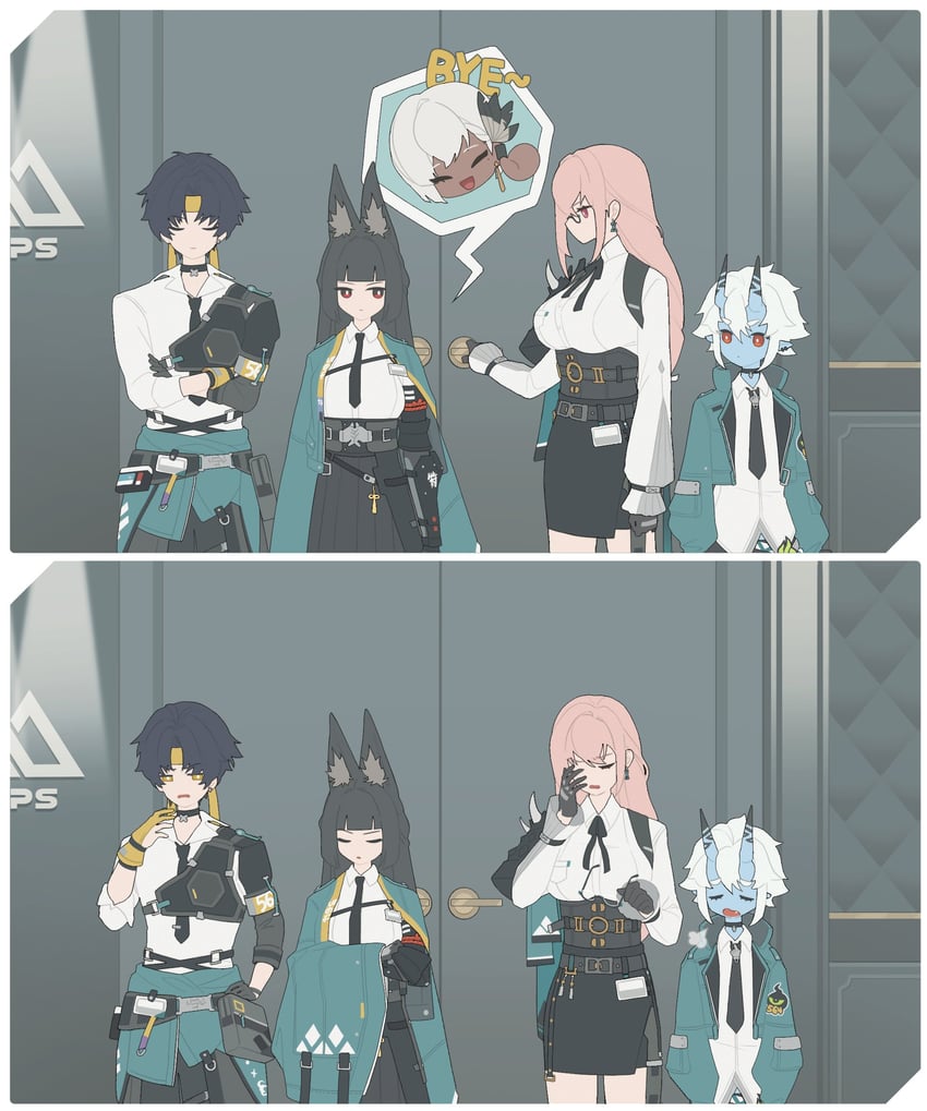 hoshimi miyabi, tsukishiro yanagi, soukaku, and asaba harumasa (zenless zone zero) drawn by ri_eul_fd