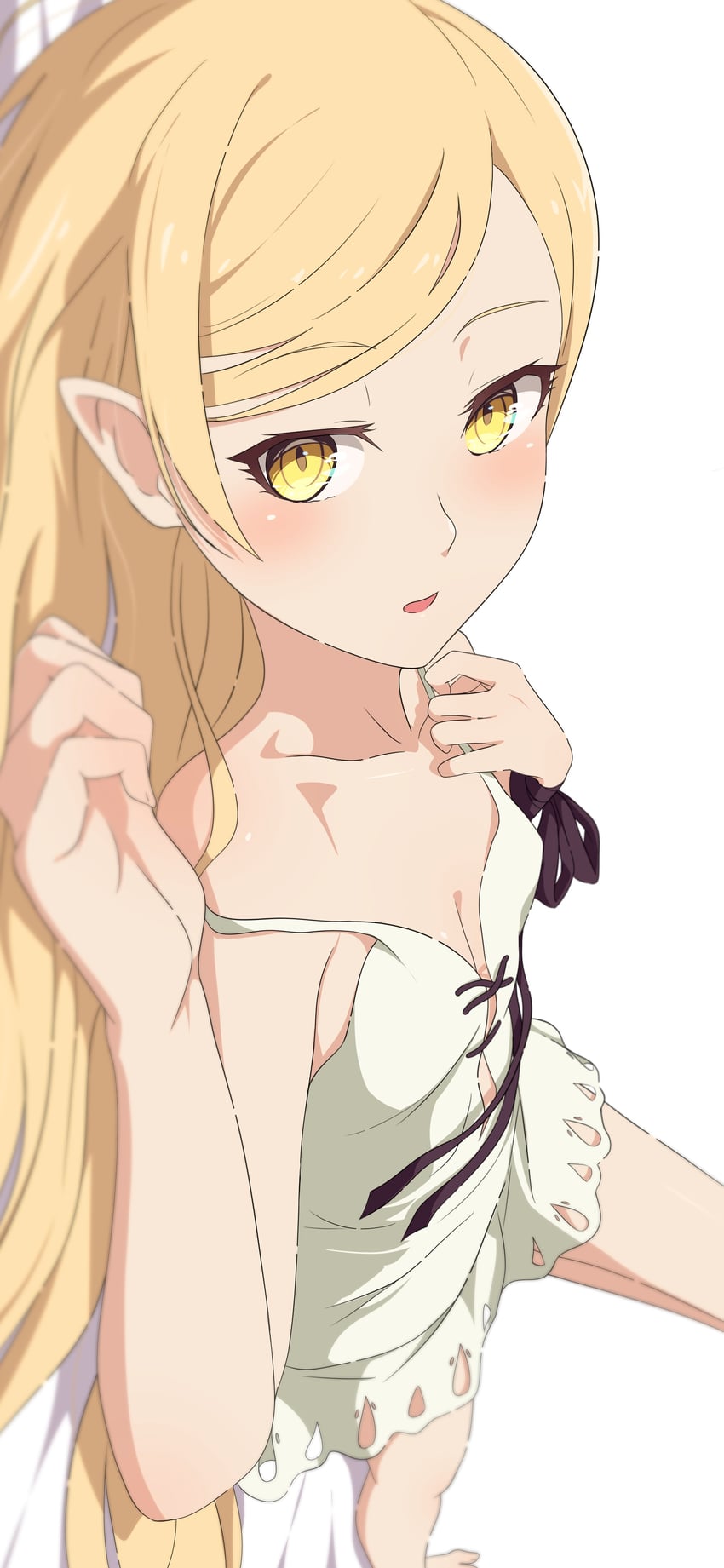 oshino shinobu and kiss-shot acerola-orion heart-under-blade (monogatari) drawn by na-suke