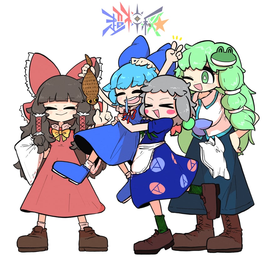 hakurei reimu, izayoi sakuya, kochiya sanae, cirno, micha, and 3 more (touhou and 1 more) drawn by muimui_(4242564muimui)