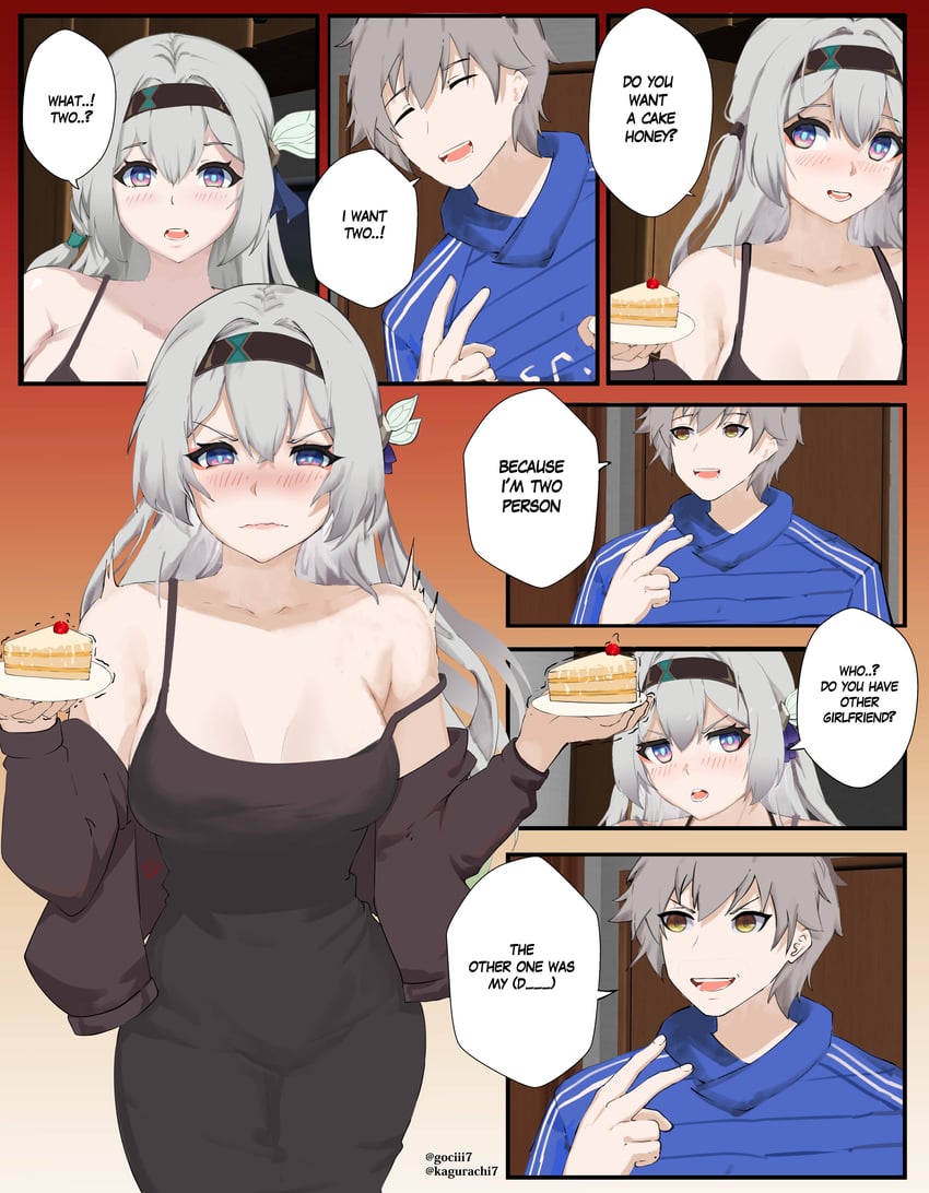 trailblazer, firefly, and caelus (honkai and 1 more) drawn by kagurachi