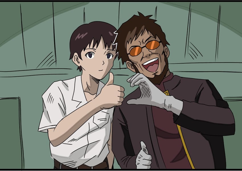 ikari shinji and ikari gendou (neon genesis evangelion) drawn by tomo_(torauto_saamon)