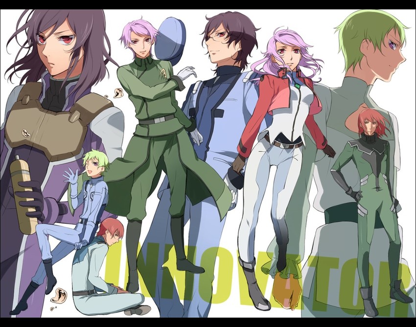 tieria erde, anew returner, ribbons almark, regene regetta, hilling care, and 2 more (gundam and 1 more) drawn by murakami_yuichi
