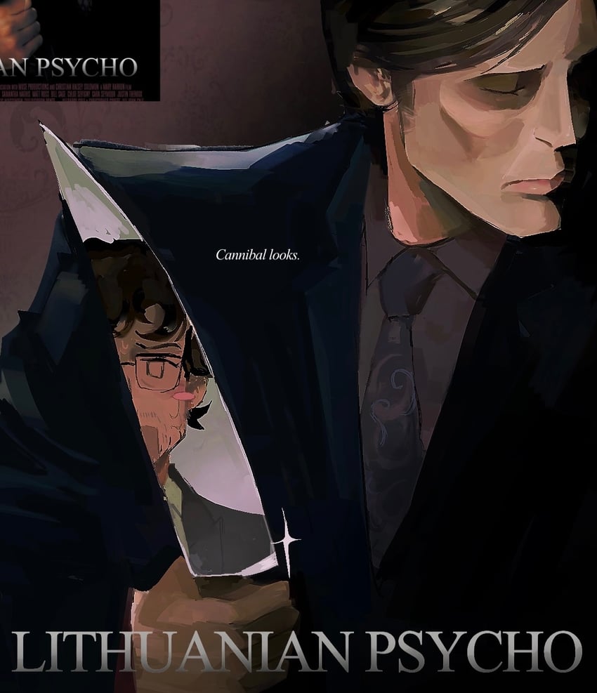 hannibal lecter, patrick bateman, and will graham (american psycho and 1 more) drawn by banyaichan