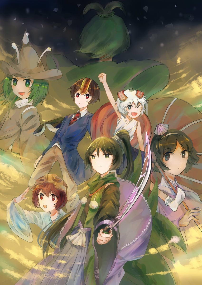 adagumo no saragimaru, katano sukune, adagumo no yaorochi, kokutenshi hibaru, amanomiya jun, and 2 more (len'en and 1 more) drawn by 21scorpii