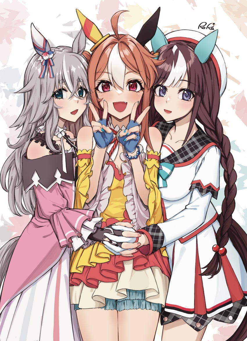hokko tarumae, copano rickey, and wonder acute (umamusume) drawn by mamu_t7s