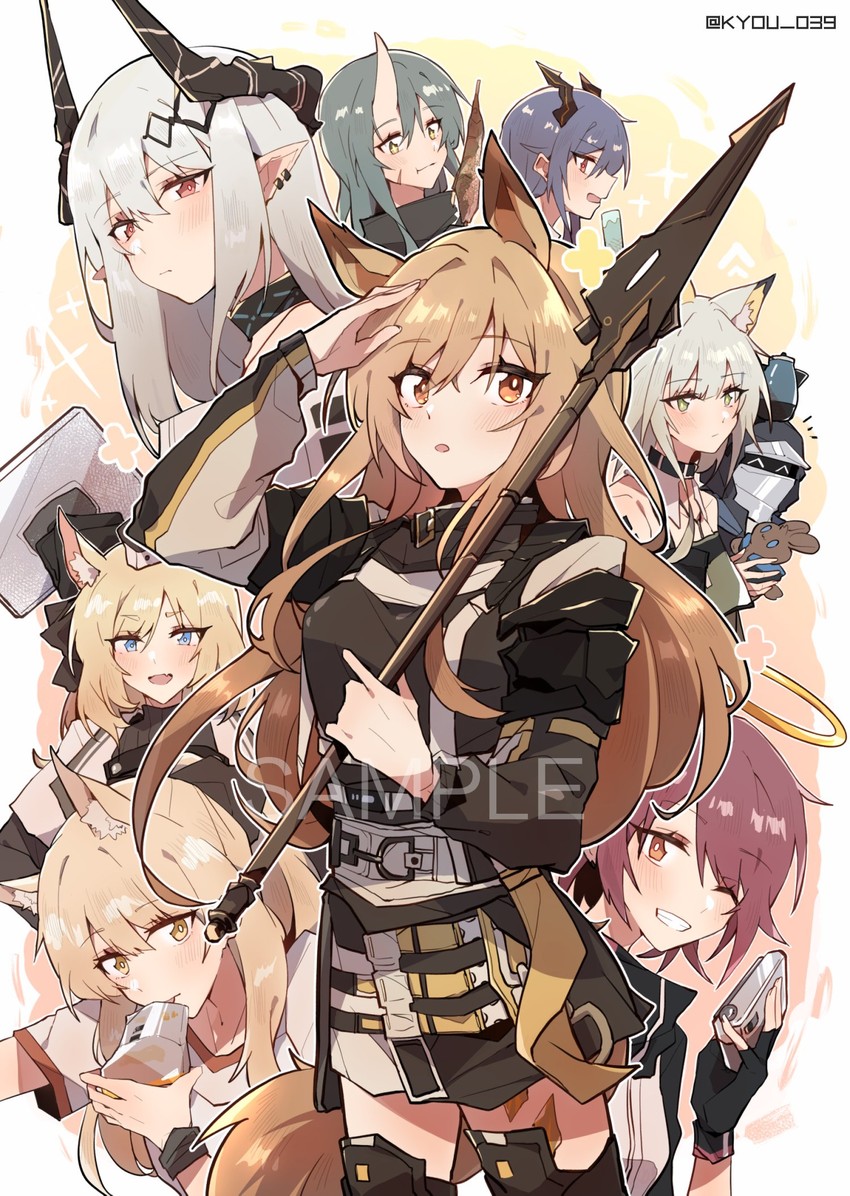 doctor, amiya, kal'tsit, exusiai, ch'en, and 5 more (arknights) drawn by kyou_039