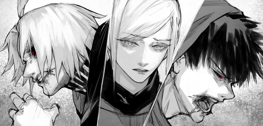mado akira, takizawa seidou, and amon koutarou (tokyo ghoul and 1 more) drawn by stfr_(stfr_kaz)