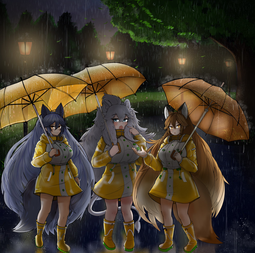 silver fox, ezo red fox, and white lion (kemono friends) drawn by nanoder