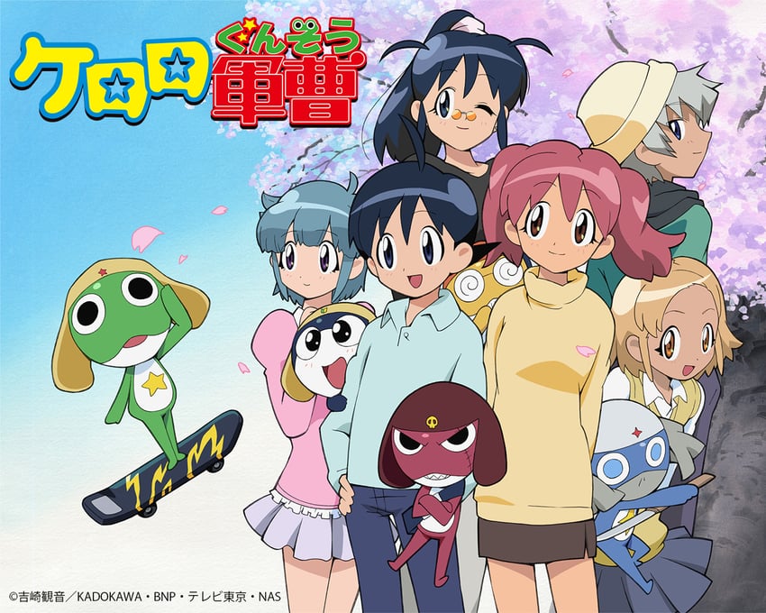 keroro, angol mois, hinata natsumi, giroro, tamama, and 6 more (keroro gunsou)