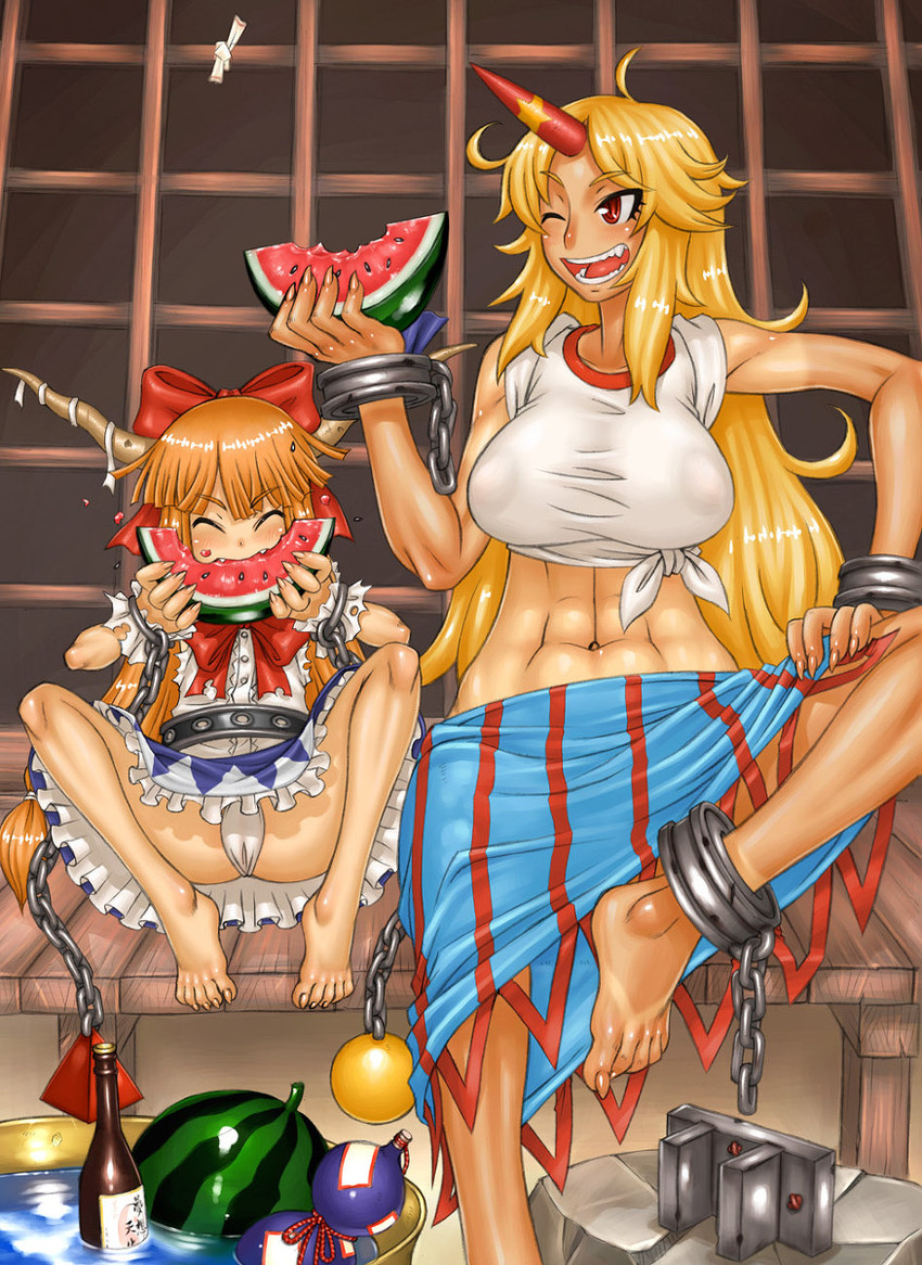 ibuki suika and hoshiguma yuugi (touhou) drawn by jon_henry_nam