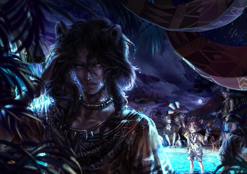leona kingscholar, ruggie bucchi, jack howl, cheka kingscholar, and zazu (twisted wonderland and 1 more) drawn by yuuefa