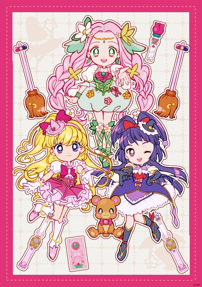 asahina mirai, izayoi liko, cure miracle, cure magical, hanami kotoha, and 2 more (precure and 1 more) drawn by uwded_207