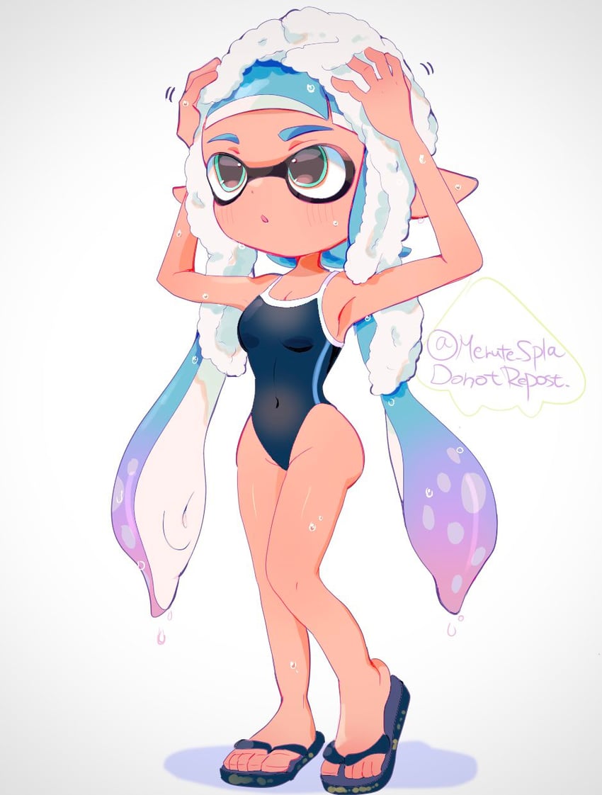 inkling player character and inkling girl (splatoon and 1 more) drawn by merute_spla