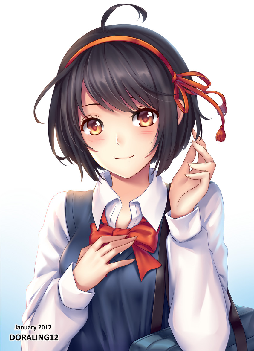 miyamizu mitsuha (kimi no na wa.) drawn by ling_(doraling12)