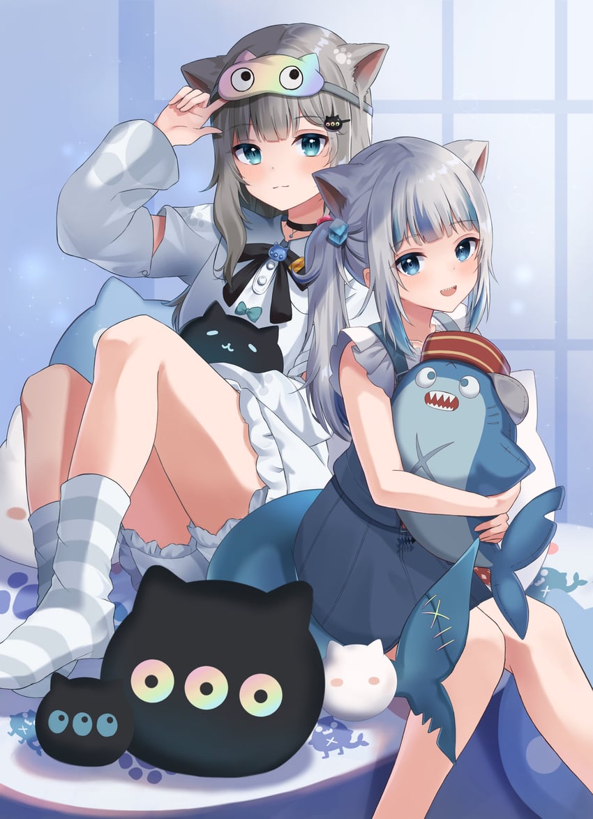gawr gura, bloop, nachoneko, and hennyano (hololive and 2 more) drawn by shinshia_(sinsia_0928)