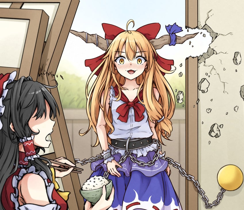 hakurei reimu and ibuki suika (touhou and 1 more) drawn by neko_mata