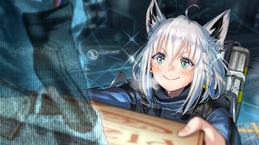 shirakami fubuki and sam porter bridges (hololive and 1 more) drawn by hikosan