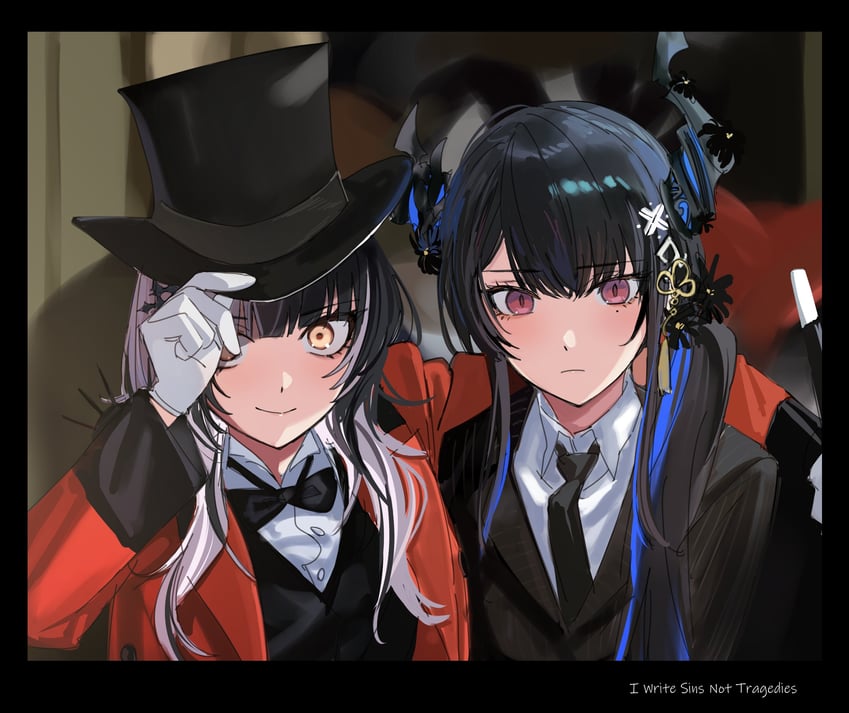 shiori novella and nerissa ravencroft (hololive and 2 more) drawn by yomosaka