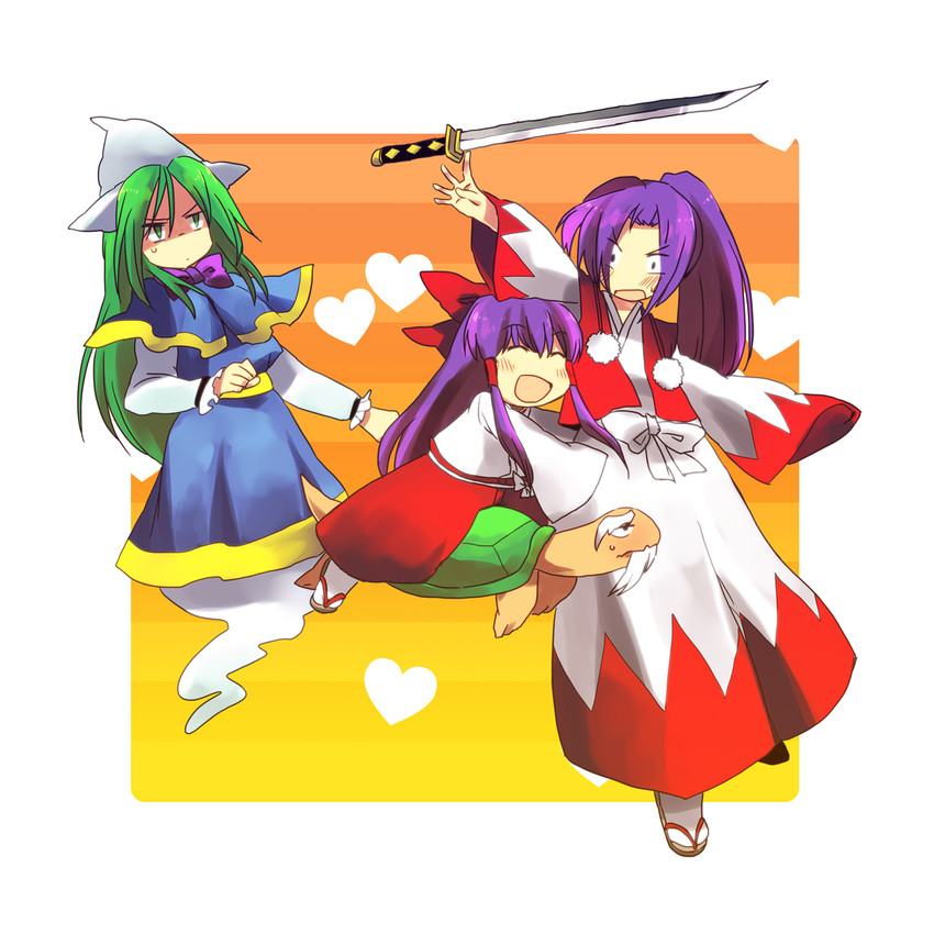 hakurei reimu, mima, meira, and genjii (touhou) drawn by hachi_(8bit_canvas)