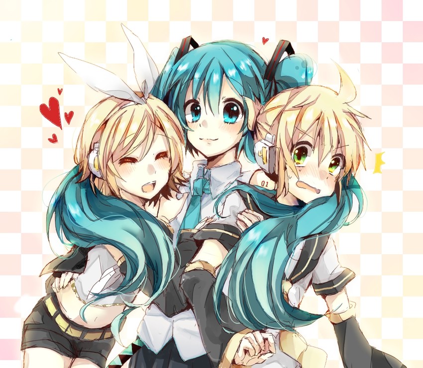 hatsune miku, kagamine rin, and kagamine len (vocaloid) drawn by ikeuchi_tanuma