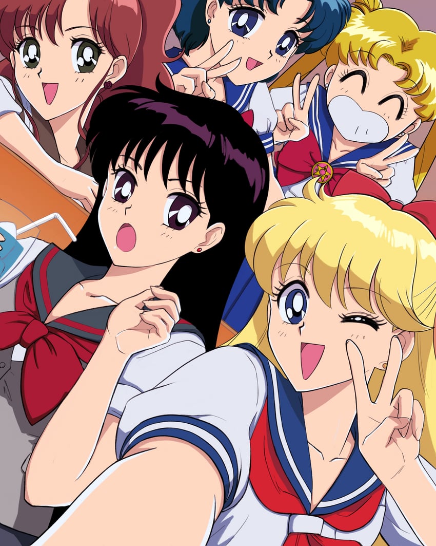 tsukino usagi, mizuno ami, aino minako, hino rei, and kino makoto (bishoujo senshi sailor moon and 1 more) drawn by dj_jdite
