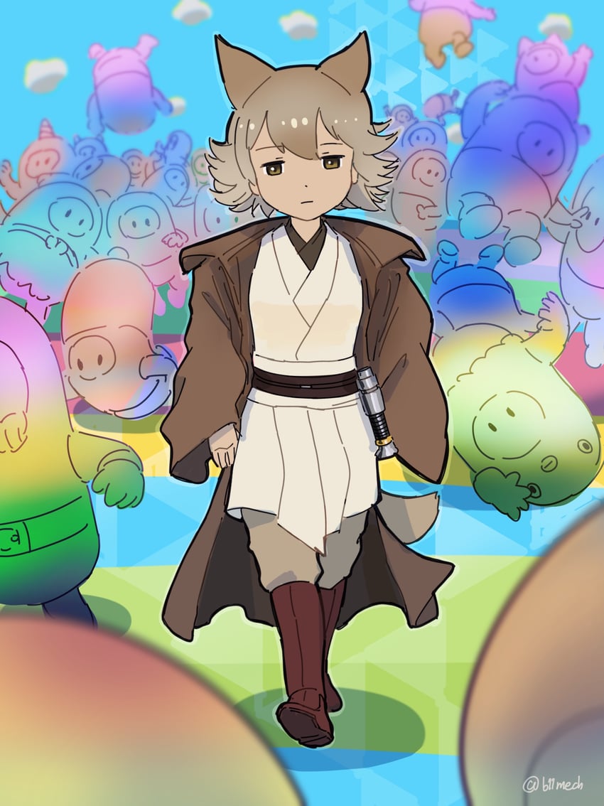 coyote, obi-wan kenobi, and fall guy (kemono friends and 3 more) drawn by beleven