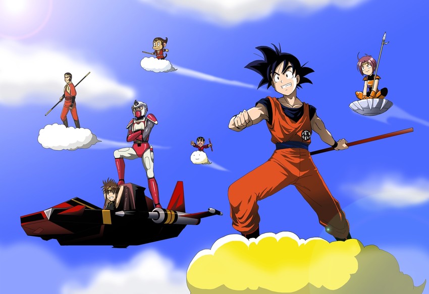 son goku and sun wukong (dragon ball and 2 more) drawn by takaya_n
