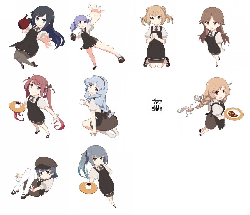 asashio, kasumi, michishio, arashio, asagumo, and 4 more (kantai collection) drawn by tun