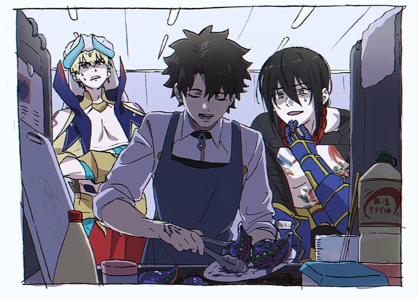fujimaru ritsuka, gilgamesh, and yan qing (fate and 1 more) drawn by mi_(pic52pic)
