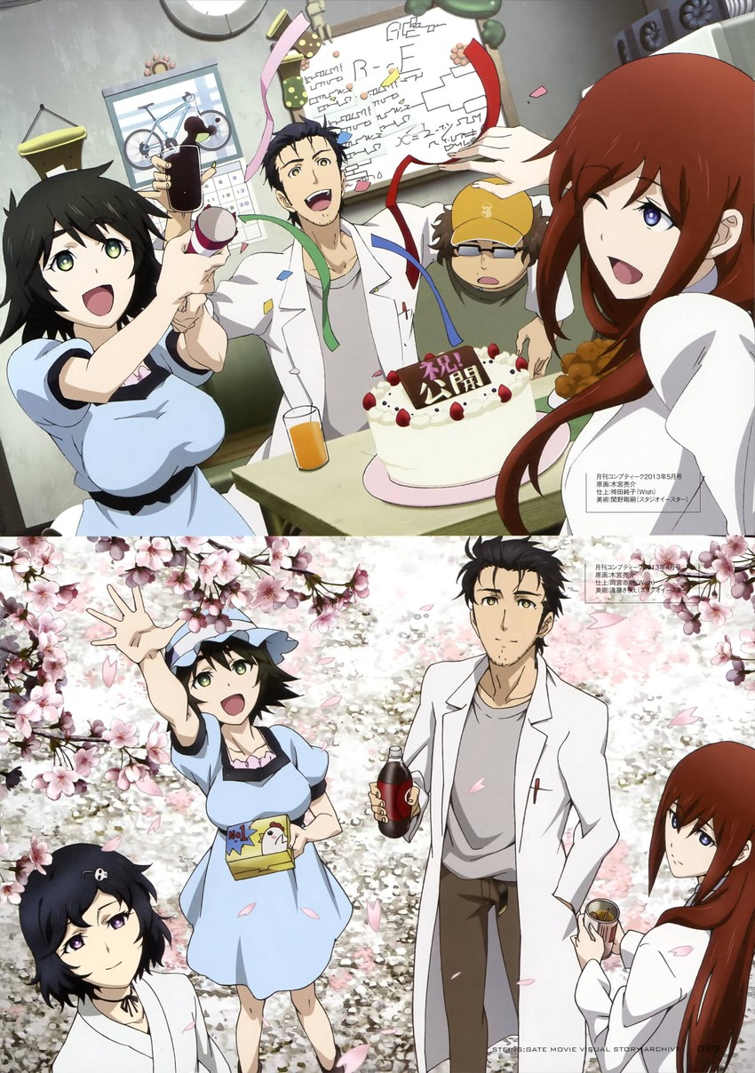 makise kurisu, okabe rintarou, shiina mayuri, urushibara luka, and hashida itaru (science adventure and 1 more) drawn by sakai_kyuuta