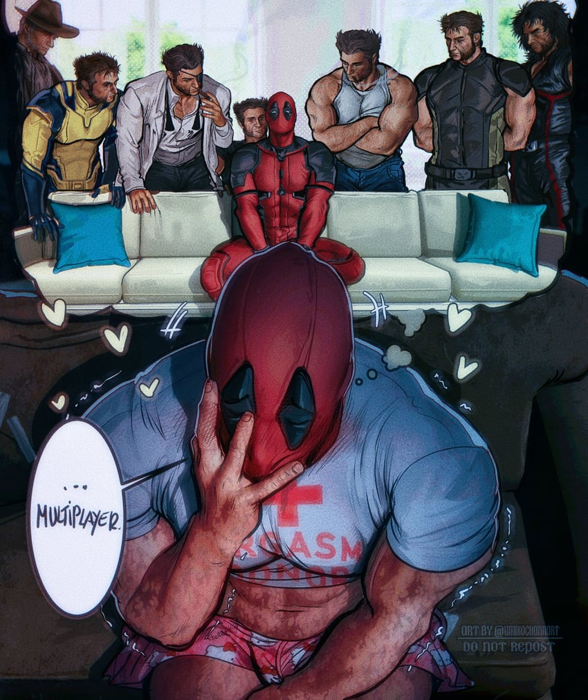 wolverine, deadpool, and patch (marvel and 3 more) drawn by umikochannart