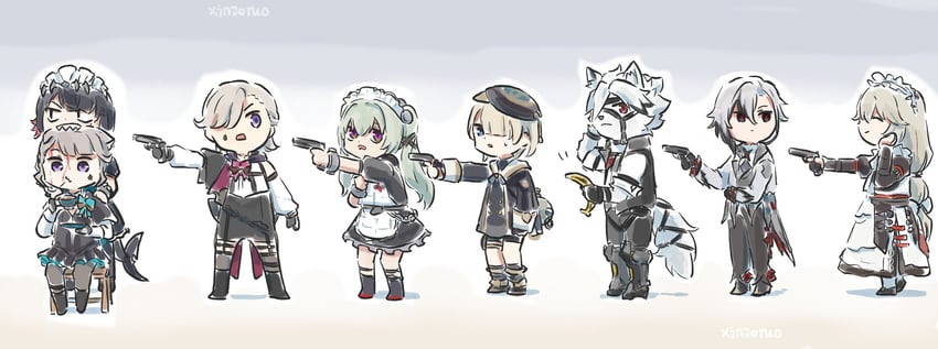 ellen joe, arlecchino, lynette, von lycaon, lyney, and 3 more (genshin impact and 2 more) drawn by xinzoruo