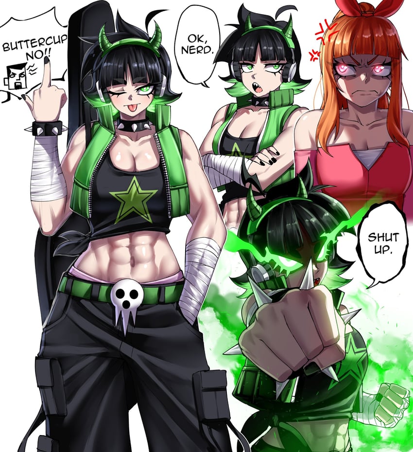buttercup, blossom, and professor utonium (powerpuff girls) drawn by rageman709