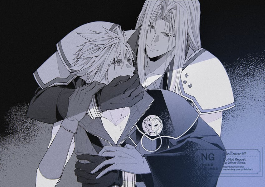 cloud strife, sephiroth, and fenrir (final fantasy and 2 more) drawn by yunyunonigiri