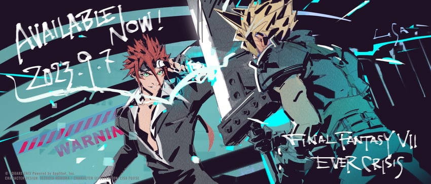 cloud strife and reno (final fantasy and 3 more) drawn by fujise_lisa