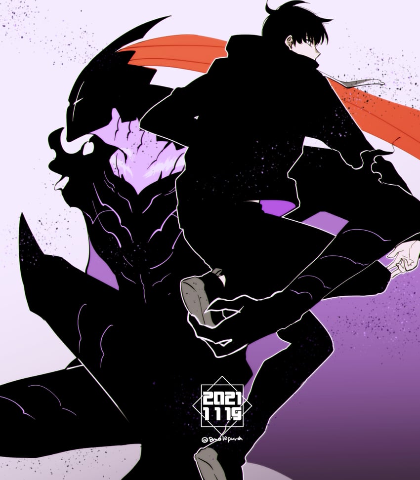 sung jin-woo and igris (solo leveling) drawn by 8mo10