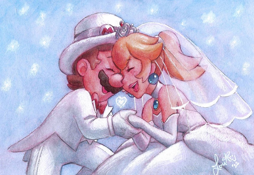 princess peach and mario (mario and 1 more) drawn by nintendokiddo64